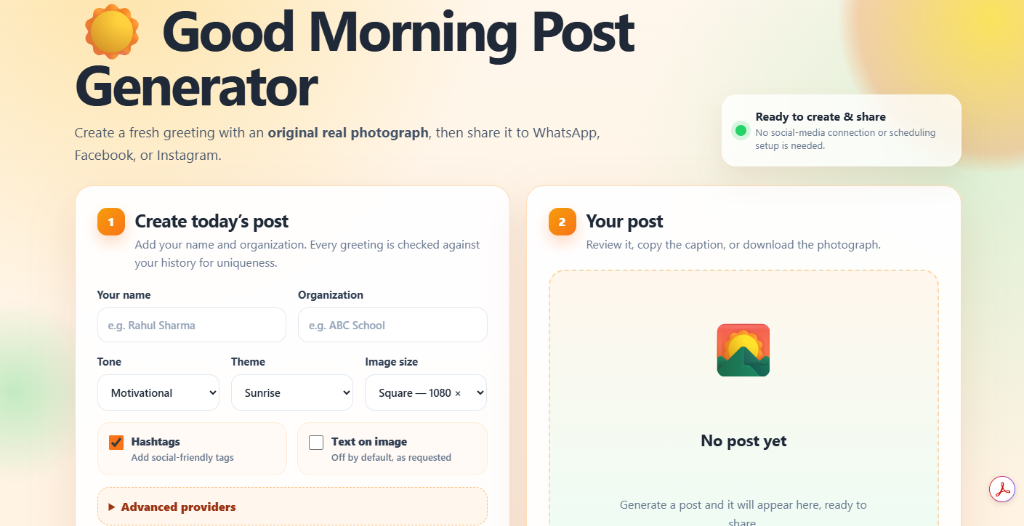 Auto-Post Social Media - Good Morning Post Generator